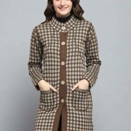Monte Carlo Women's Dark Brown Solid Round Neck Full Sleeve Knitted Coat-image-62