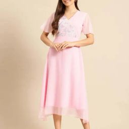 Qurvii Pink Casual Dress-image-49