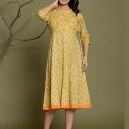 VEDANA Women Floral Print V-Neck Fit & Flare Cotton Dress-image-49