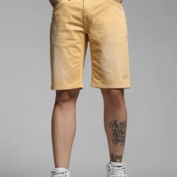 Jack & Jones Yellow Cotton Regular fit Solid Shorts-picture-33