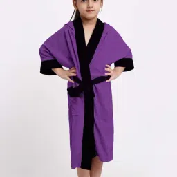 Creeva Melodious Indigo & Black Micro Terry 225 GSM Kids Hooded Bathrobe 14-15 Years With Pocket-image-98