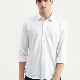 United Colors of Benetton White Pure Cotton Slim Fit Texture Shirt-picture-44