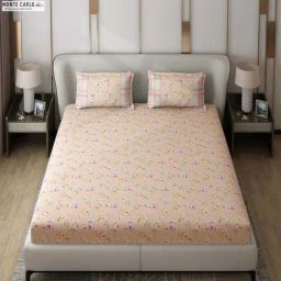 Monte Carlo Vibrant Mustard Polyester 130 TC Queen Bedsheet with 2 Pillow Covers-33