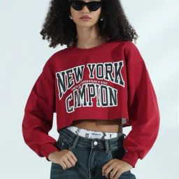 Showoff Red Cotton Regular Fit Printed Crop Top-13