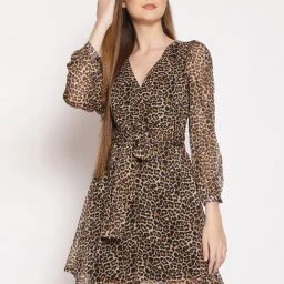 Oxolloxo Brown Animal Print Wrap Dress-image-29