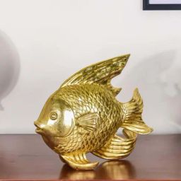 Nestasia Artisanal Intricate Textured Golden Lustre Resin Fish Table Decor With Anti Skid Base 11 "-image-87