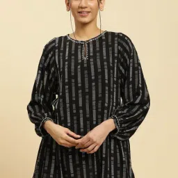 W Black Striped A Line Kurti-image-18