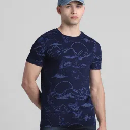 Jack & Jones Insignia Blue Cotton Regular Fit Printed T-Shirt-picture-7