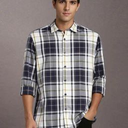 Louis Philippe White & Black Cotton Slim Fit Checks Shirt-image-34