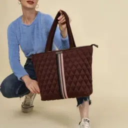 THE GUSTO Maroon Quilted Medium Tote Handbag-image-86