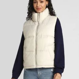 American Eagle Beige Loose fit Solid Puffer Jacket-image-66