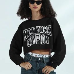 Showoff Black Cotton Regular Fit Printed Crop Top-image-70