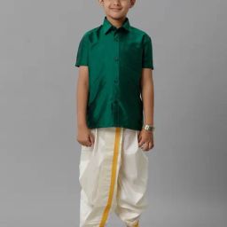 Ramraj Boys Green Cream Shirt & Dhoti Set-picture-15