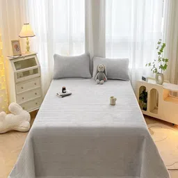 JC HOME Grey Double Bed Cover With Pillow Covers-image-22