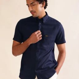 ANDAMEN Navy Regular Fit Textured Cotton Shirt-8