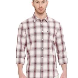 Basics Wine Cotton Slim Fit Checks Shirt-image-19