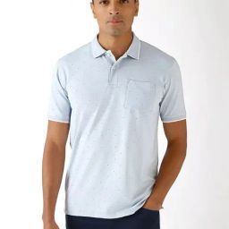 Peter England Blue Cotton Regular Fit Printed Polo T-Shirt-picture-42