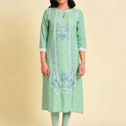 W Green Printed Straight Kurta-28
