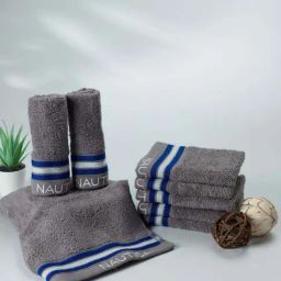 Nautica Vintage Crew Stripe Grey Cotton 500 GSM Super Soft Zero Twist Face Towel - Set of 8-82