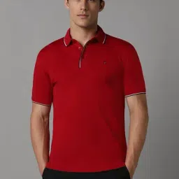 Louis Philippe Red Cotton Slim Fit Polo T-Shirt-picture-28