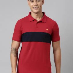 Dixcy Scott Maximus Red Cotton Regular Fit Colour Block Polo T-Shirt-16