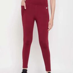 Clovia Maroon High Rise Sports Tights-image-67