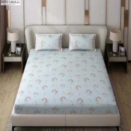 Monte Carlo Vibrant Blue Polyester 130 TC Queen Bedsheet with 2 Pillow Covers-image-72