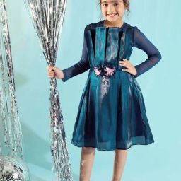 Peppermint Kids Teal Blue Polyester Regular Fit 1 Dress and 1 Top-picture-24