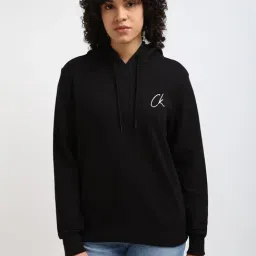 Calvin Klein Jeans Women Black Solid Hooded Full Sleeves Sweatshirt-picture-38