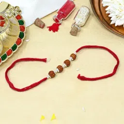 Touch925 Quad Rudraksha Thread Rakhi with Silver Beads in Sterling Silver for Bhai-image-49