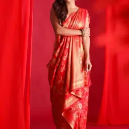 BEATITUDE Red Woven Saree With Unstitched Blouse-picture-37