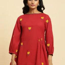 W Red Cotton Embroidered Top-image-36