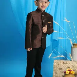 VASTRAMAY Boys Coffee Solid Full Sleeves Jodhpuri-image-31