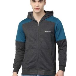 Kalt Grey Melange & Teal Regular Fit Hooded Sweatshirt-picture-16