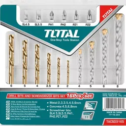 Total TACSD3165 HSS Drill Bits And Screwdriver Bits Set (Set of 16) image 2