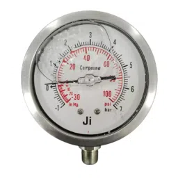 Japsin Instrumentation Industrial Glycerin Filled Compound Gauge Analog Display -1 to 7 Kg/cm² Range 100 mm Dial Size for Industrial Use-28