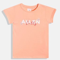 Allen Solly Junior Girls Peach-Coloured & White Typography Printed T-shirt-image-51