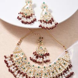 Fida Ethnic Indian Maroon Jewellery Set-28