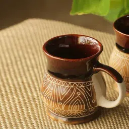 ExclusiveLane 'Cocoa & Fire Carvings' Studio Pottery Tea & Coffee Mug In Ceramic (300 ML, )-picture-39