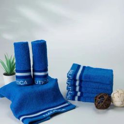 Nautica Vintage Crew Stripe Royal Blue Cotton 500 GSM Super Soft Zero Twist Face Towel - Set of 8-13