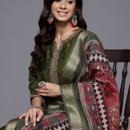 Varanga Women Ethnic Motifs Embroidered Regular Mirror Work Kurta with Trousers & Dupatta-1