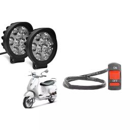 Cartronics 9 Round Cap LED Fog Light With On/Off Switch for Piaggio Vespa VXL 125(Set of 2 Pcs)-24