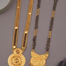 DIVASTRI Women Pack Of 2 Gold-Plated And Black Artificial Beads Ethnic Mangalsutra-image-73
