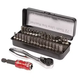 WIHA Compact "Go Box" 34 Piece Premium Bit Set with Ratchet and 1/4" Holder, 74996-37