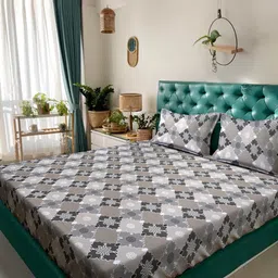 Klotthe Grey & White Geometric Printed 400 TC Cotton King Bedsheet Set 2.50 m x 2.25 m-image-58