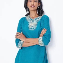 ANCESTRY Teal Embellished Straight Kurti-image-33
