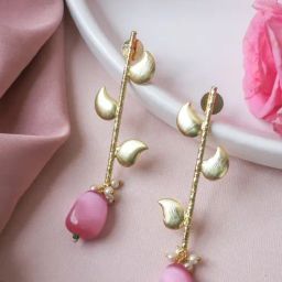 Johori Western Pink Leaf Drop Earrings for Women-38