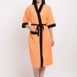 Creeva Everyday Orange & Black 225 GSM Micro Terry Bathrobe with Front Pocket & Kimono Collar-65