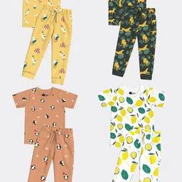 Orange Sugar Unisex Kids Printed T-shirt with Pyjamas-44