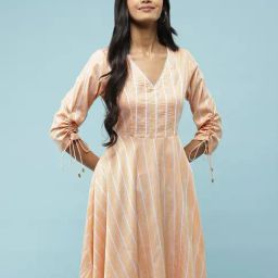 aarke Ritu Kumar Peach Striped A Line Dress-image-13